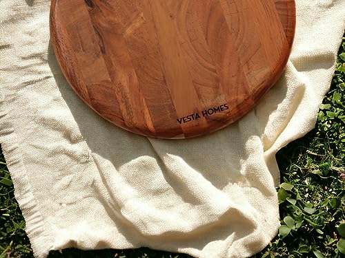 Image 3 of Vesta Homes Round Wooden 360 Degree Rotating Cake Stand, Pizza and Dessert Platter for Dining Table | 10.5 Inch Diameter, 3 Inch Height | Handcrafted in India