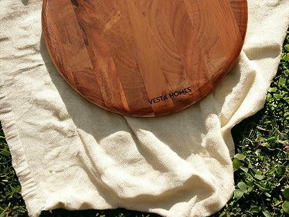 Image 3 of Vesta Homes Round Wooden 360 Degree Rotating Cake Stand, Pizza and Dessert Platter for Dining Table | 10.5 Inch Diameter, 3 Inch Height | Handcrafted in India