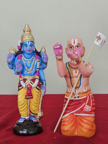 Image 6 of Breeze Handicrafts Paper Mache Golu Doll, Ramanujar Doing alngaram to god Vishnu, Navratri Golu Bommai Display for golu Stand ramanujar Vishnu alankaram