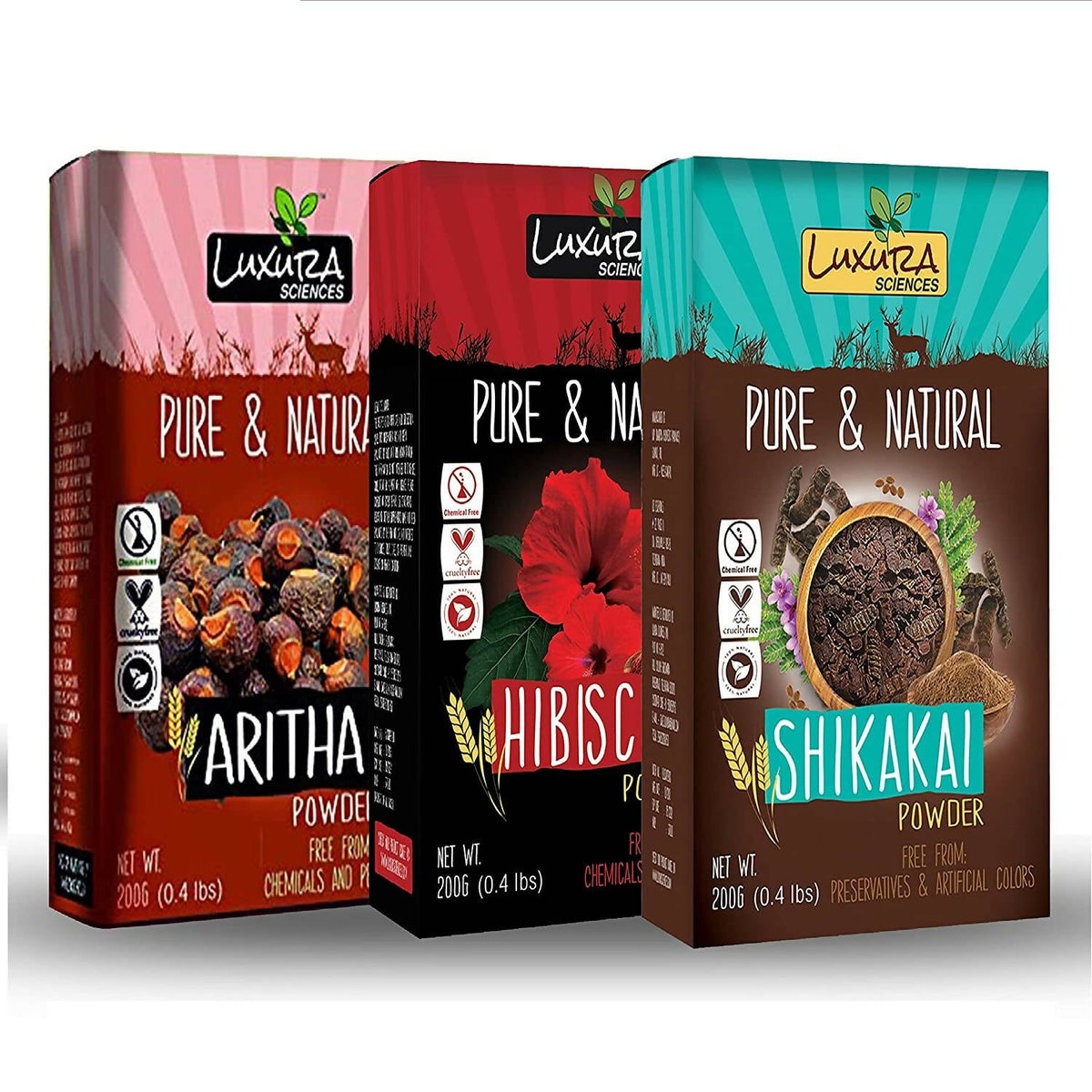 Image 1 of Combo for the product Luxura Sciences Natural Hair Care Hair Growth - Hibiscus + Aritha + Shikakai