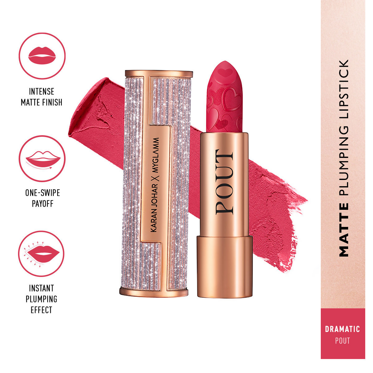 Image 2 of MyGlamm Pout By Karan Johar Intense Matte Plumping Lipstick - Dramatic Pout