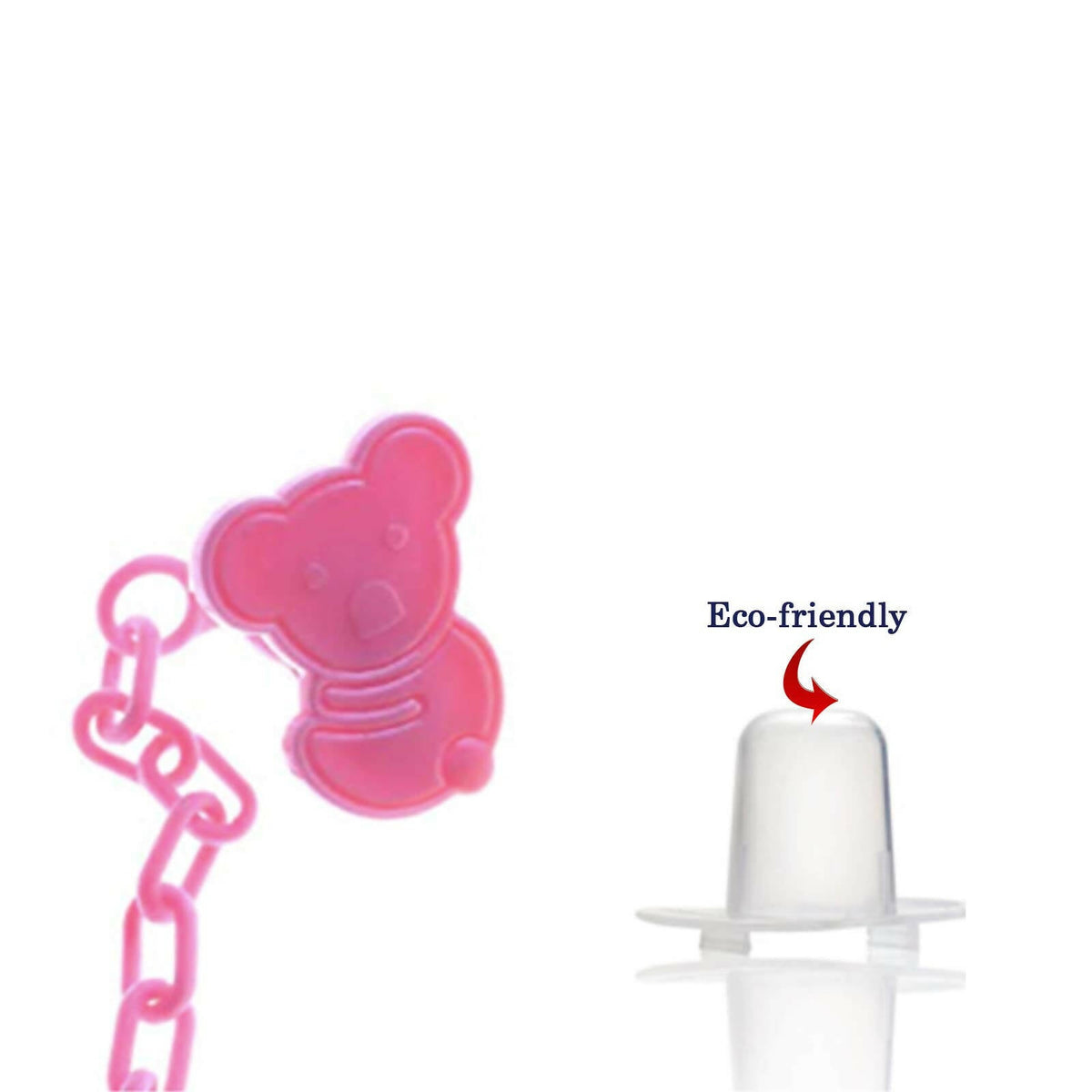 Image 3 of Safe-O-Kid Animal Design Silicone Pacifier/Soother With Holder Chain And Clip, Pink
