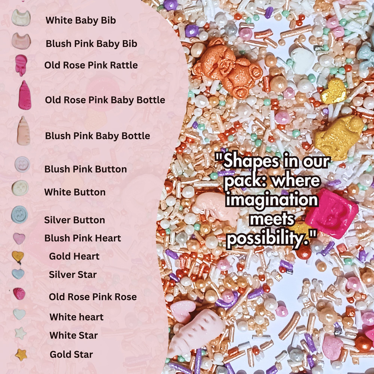 Image 7 of Confect Girls Baby Shower Sprinkles | Mix Heart, Teddy, Baby Feed Bottle & Baby Feet Sprinkles
