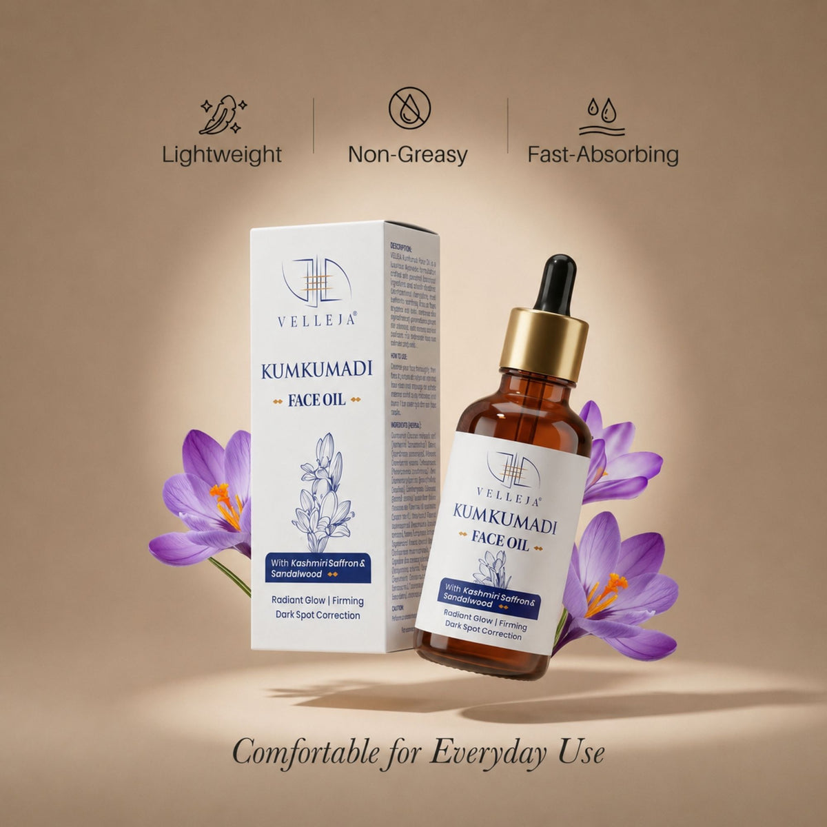 Image 7 of Velleja Kumkumadi Face Oil with Kashmiri Saffron & Sandalwood | Ayurvedic Anti Aging Face Serum for Brightening, Dark Spots & Pigmentation