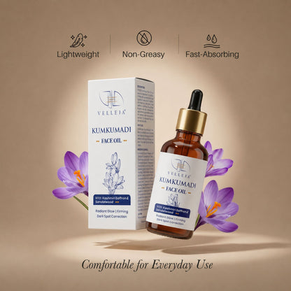 Image 7 of Velleja Kumkumadi Face Oil with Kashmiri Saffron & Sandalwood | Ayurvedic Anti Aging Face Serum for Brightening, Dark Spots & Pigmentation