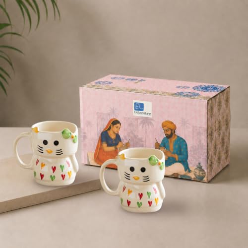 Image 1 of Kitty Charm (Set of 2) for the product ExclusiveLane Kitty Charm Ceramic Coffee Mug Set of 2 310 ml