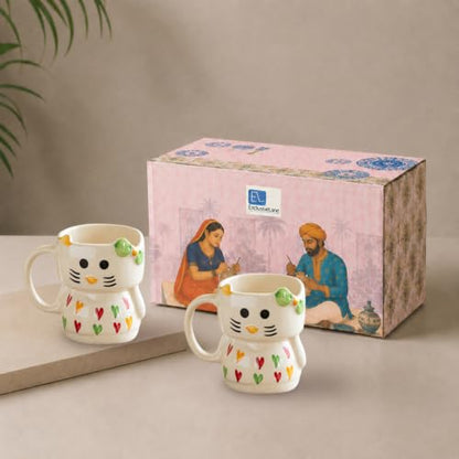 Image 1 of Kitty Charm (Set of 2) for the product ExclusiveLane Kitty Charm Ceramic Coffee Mug Set of 2 310 ml