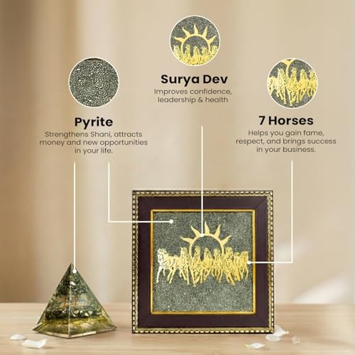 Image 7 of Astrotalk 7 Horses on Raw Pyrite Frame with Money Magnet Pyramid | Attract Wealth, Prosperity & Success | Home Decor for Living Room, Mandir & Office | Good Luck Gift for Man & Women