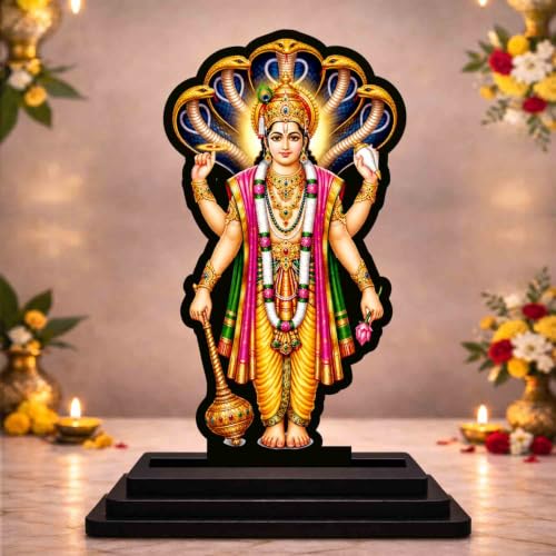 Image 1 of Default Title for the product Lord Vishnu Dev Wooden MDF Printed Idol with Stand, 4 x 5 Inch, Pooja Room Decor, Home Temple Mandir Decoration, Religious Gift