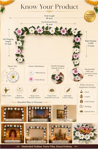 Image 3 of Divyakosh Mango Leaf Vine/Creeper (6.5 Ft) with Cosmos Flowers for Door Entrance Decor | Artificial Flowers Garland,Thoran | Festive Puja Wall Hanging for Diwali Navratri Ganpati Home Decor