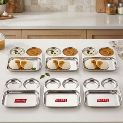 Image 1 of Default Title for the product HAZEL 3 Section Plate Stainless Steel Bhojan Thali Set of 6