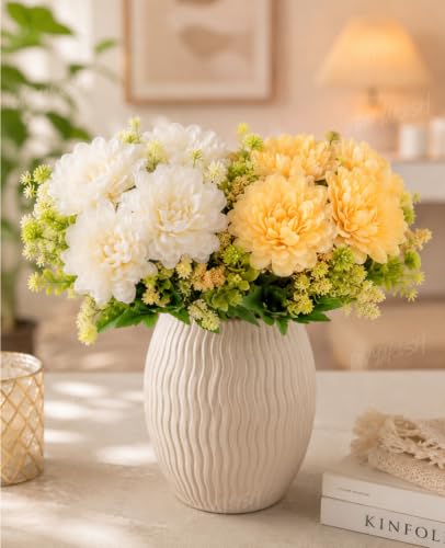 Image 4 of Divyakosh Artificial Flower Bunch Set of 2 (Vase Not Included) | White + Peach | 8 Large Flowers, 8 Filler Stems | 35 cm Decorative Artificial Flowers for Home, Living Room & Table Decor