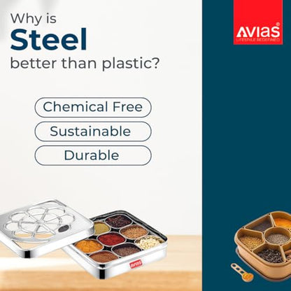Image 4 of AVIAS Flora 9 Square Stainless Steel Spice Box With See-Through Glass Lid