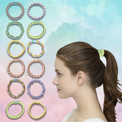 Image 1 of 12 pcs for the product Majestique Braided Stretchable Hair Tie Rubber Bands Ponytail Holder Scrunchies - 12 Pcs