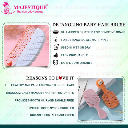 Image 4 of Majestique Small Hair Brush - Detangling Brush for Baby Kids, Women and Men - Color May Vary