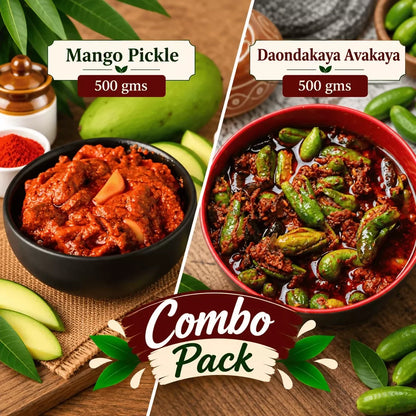 Image 2 of Tenali Ruchulu Pickles Combo: Mango Pickle + Dondakaya Avakaya Pickle