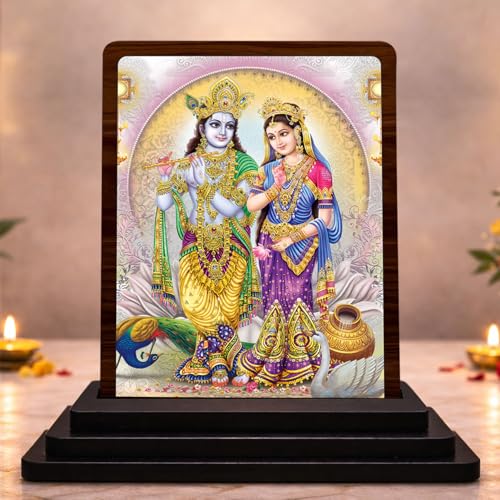 Image 1 of Default Title for the product Festive Worship Radha Krishna Wooden Table Idol 4x5 Inch HD Printed Decorative Piece