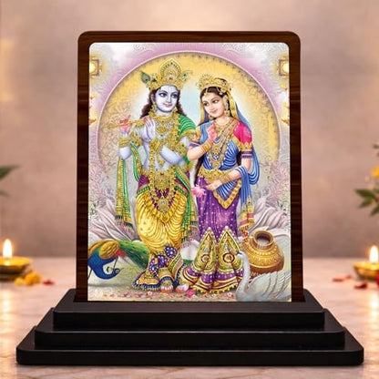 Image 1 of Default Title for the product Festive Worship Radha Krishna Wooden Table Idol 4x5 Inch HD Printed Decorative Piece