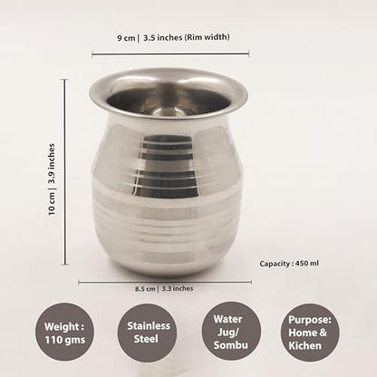 Image 5 of Spillbox Stainless Steel Lota | Kalash | Sombu | Theertha Sembu | Vessel |Jug | Karwachauth | Diwali | Mandir Wedding|Kamandal|Gangajal|Water Gangotri|Chambu 450ml