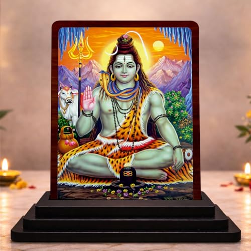 Image 1 of Default Title for the product Classic Devotional Lord Shiva Wooden Table Idol 4x5 Inch HD Printed Decorative Piece