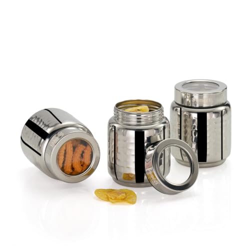 Image 4 of 450ml / 3Pc for the product Sumeet Stainless Steel Hammered Canister Container for Kitchen Storage