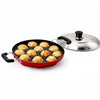 Image 1 of Default Title for the product Generic Non-Stick Paniyaram Pan, Red, 12 Cavity, with Stainless Steel Lid and Tongs