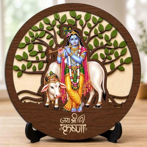Image 1 of Default Title for the product Krishna Ji Wooden Murti for Home Mandir, Prayer Room, Table Top Decor & Spiritual Gifting - 5x5 Inch
