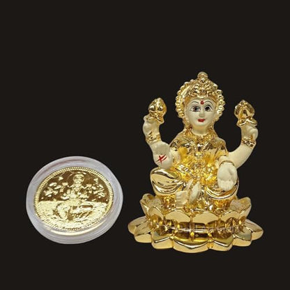 Image 3 of Gold Art India Kamal Laxmi Gold Plated Off White Idol for Home Decor With Coin 2.8" Inch