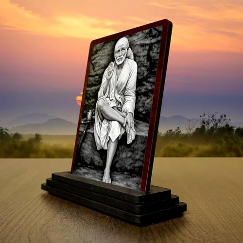 Image 3 of Sai Baba Temple Gift Wooden Idol 4x5 Inch HD Printed Table Decor for Home Temple