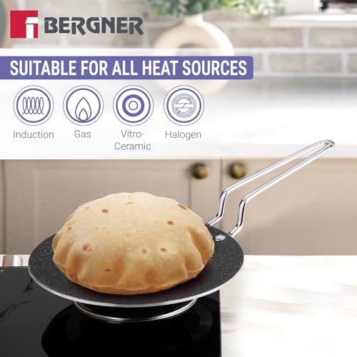 Image 4 of BERGNER BE Essentials TriPly 4 Pcs Stainless Steel Cookware Set - 24cm (3.1L) Kadai, 24cm (1.5L) Frypan, Common Flat Glass Lid, 26cm Non-Stick Roti Tawa