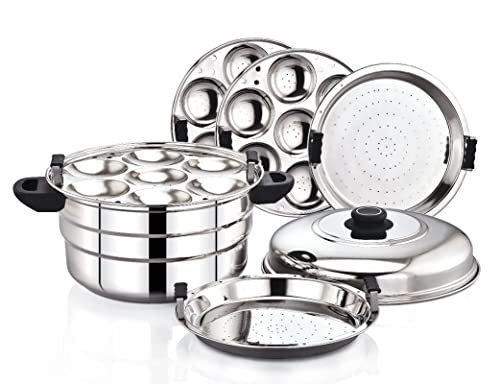 Image 3 of large 21 idlies for the product Diamond 3.2 liter Stainless Steel Multi-Steaming Induction Base with 3 Idli Plates (13 Idlies), 1 Mini Idli Plate (18 Idlies), 1 Steamer Plate