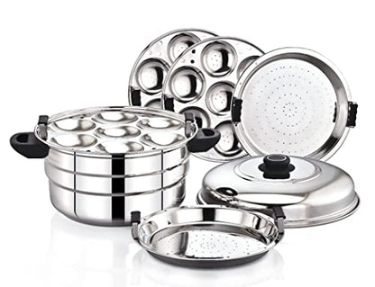 Image 3 of large 21 idlies for the product Diamond 3.2 liter Stainless Steel Multi-Steaming Induction Base with 3 Idli Plates (13 Idlies), 1 Mini Idli Plate (18 Idlies), 1 Steamer Plate