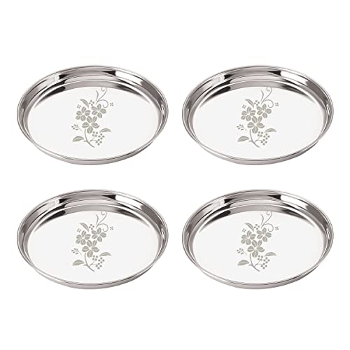 Image 1 of Default Title for the product neelam Stainless Steel 9, 22 Gauge, Lazer Etching Buffet Plate, 20 cm, Set of 4