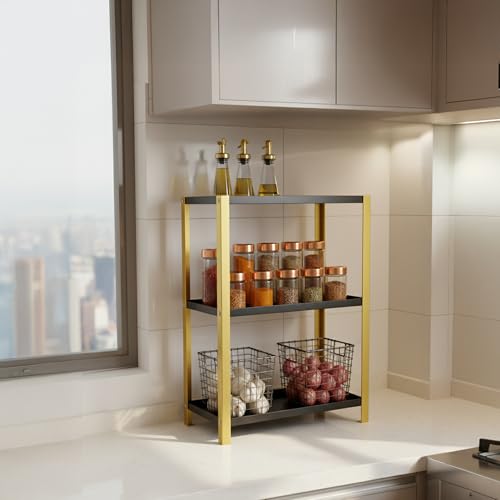 Image 2 of Spillbox 3 Tier Spice Rack for Kitchen Space Saving Countertop Storage Racks Cosmetics Organizer Kitchen Shelf Bathroom Organizer Stand Multipurpose Tiered Shelves