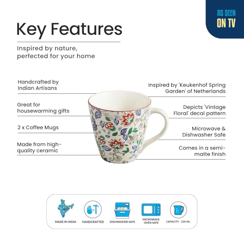 Image 5 of ExclusiveLane Spring Garden Handcrafted Ceramic Coffee Mug Set of 2, 330 ML