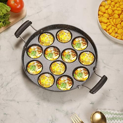 Image 2 of Black for the product COOKAID Paniyaram Pan with Lid 12 Pits 9 Inch 23cm