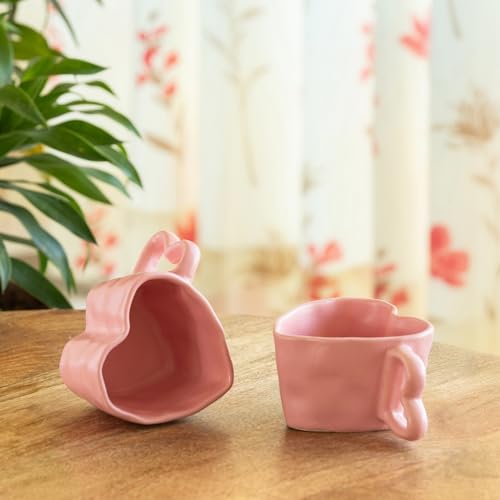 Image 2 of ExclusiveLane Heart Pink Ceramic Coffee Mugs Set of 2 250 ml