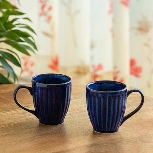 Image 2 of ExclusiveLane Midnight Ribbed Hand-Embossed Ceramic Coffee Mug Set of 2 260 ML