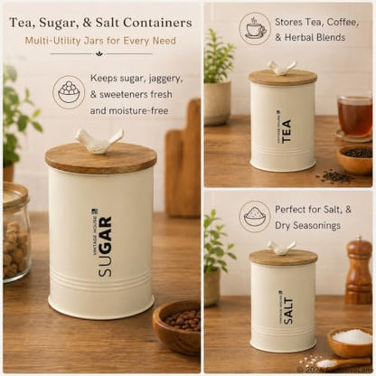 Image 4 of ExclusiveLane White Doves Airtight Metal Jars for Kitchen Storage with Wooden Lid (Set of 3, 1080 ml)