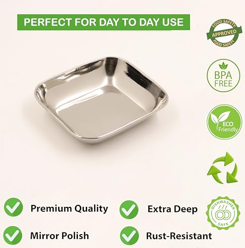 Image 5 of Spillbox Stainless Steel Halwa Plates Quarter Rectangle Snack Dessert Side Dish Set 50gm