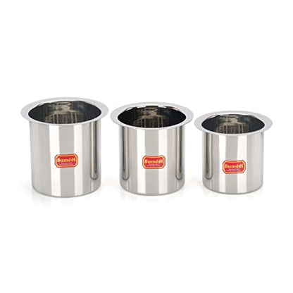Image 3 of 3 Pieces / 1150ml, 1450ml, 1800ml for the product Sumeet Stainless Steel Ganj Milk Boiler Milk Pot Long Tapeli