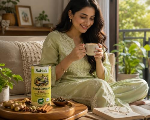 Image 3 of FudVeda Premium Natural Loose Leaf Tea | Authentic Tea Blend | Rich Aroma & Smooth Taste | Hygienically Packed | Daily Refreshment (Masala Immunity Chai, Pack of 1)