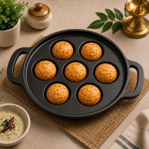 Image 3 of Mixora Cast Iron Paniyaram Patra | Appe Pan Pre-Seasoned | 7 Cavity | 20cm