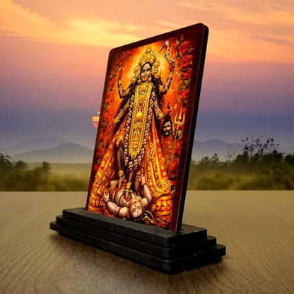 Image 3 of HD Printed Kali MATA Wooden Idol 4x5 Inch Classic Devotional Spiritual Showpiece