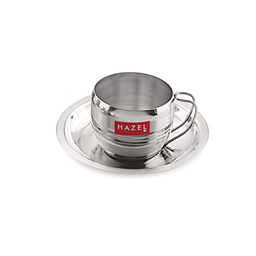 Image 2 of 2 / 1 pc Cup (170 ML) and 1 pc Saucer for the product HAZEL Stainless Steel Cup & Saucer Set of 6 | 170 ml Unbreakable Tea/Coffee Cups & Saucers | Stainless Steel Mugs & Saucer Set