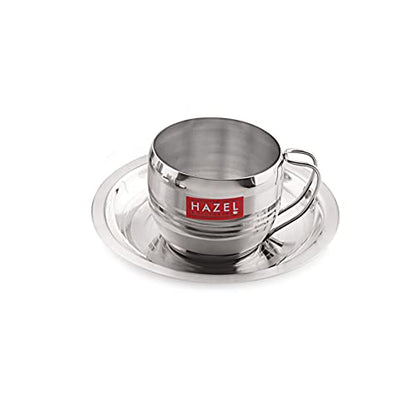 Image 2 of 2 / 1 pc Cup (170 ML) and 1 pc Saucer for the product HAZEL Stainless Steel Cup & Saucer Set of 6 | 170 ml Unbreakable Tea/Coffee Cups & Saucers | Stainless Steel Mugs & Saucer Set