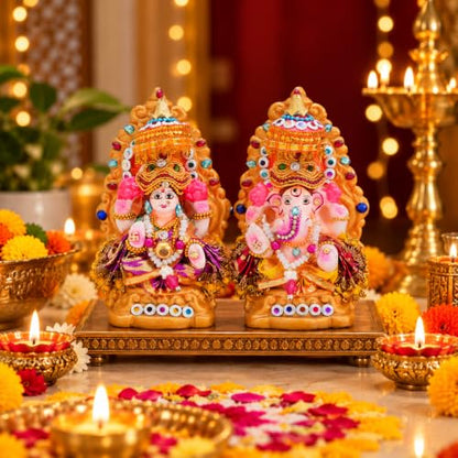 Image 5 of TIED RIBBONS Lord Laxmi Ganesh Pair Murti Mitti Terracotta Clay Idol Statue Showpiece (12.7 Cm X 7.6 Cm)