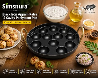 Image 4 of simsnura Black Iron Appam Patra with Double Side Handle 10 Inch 1 Count