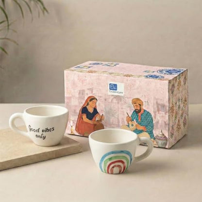 Image 1 of Default Title for the product ExclusiveLane Rainbow Bright Hand-Painted Ceramic Coffee Mug Set of 2 220 ML
