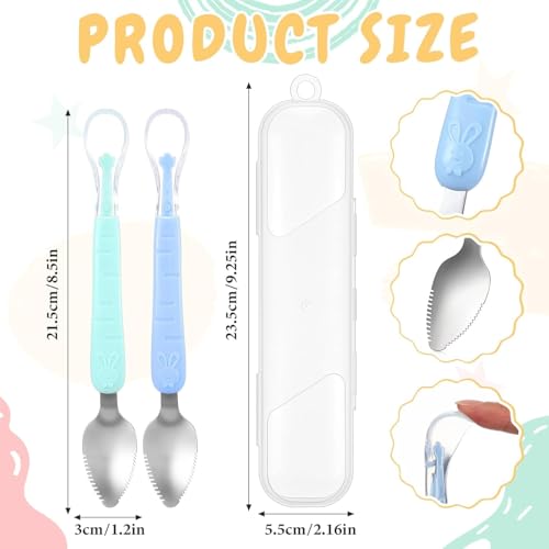 Image 2 of TONY STARK Baby Double Side Head 2 in 1 Silicone Food Spoon with Stainless Steel Fruit Scraper and Travel Case